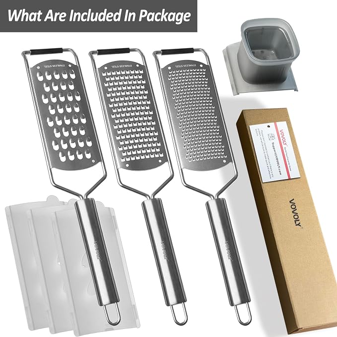 4-Pcs Pro Set Zester Grater Set, Cheese Grater with Razor-Sharp Stainless Steel Blade, Fine/Coarse/Extra Coarse/Slider Attachment