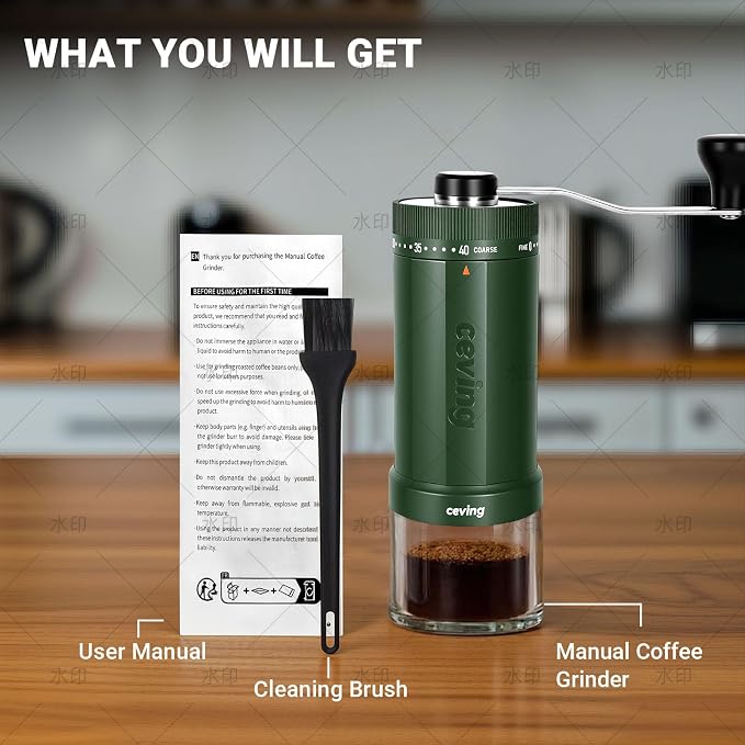 CEVING World's First 60g Large Capacity Manual Coffee Grinder, Green | 40 External Settings, Portable Hand Coffee Bean Mill with Ceramic Conical Burr for Travel, Camping, Drip, Pour Over & Gift