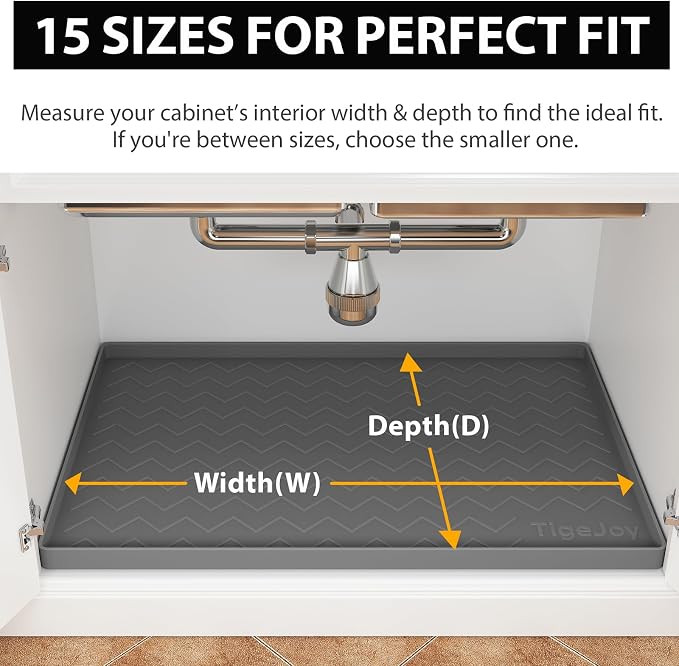 TigeJoy Under Sink Mats for Kitchen Waterproof 22" x 19", Cabinet Liner | Leak-Proof Silicone Mat Sink Protector, Kitchen Essentials Organizer and Storage,Boot or Shoe Tray, Pet Feeding Mat