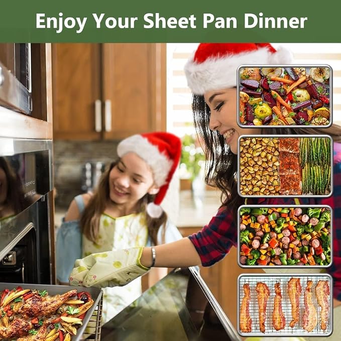 Quarter Baking Sheet Pan Cooling Rack Set, Stainless Steel 2 Pans + 2 Racks | 12x10x1 Inches Baking Sheet Pan with Nonstick, Warp Resistant, Heavy Duty Design for Baking, Roasting, and Cooking