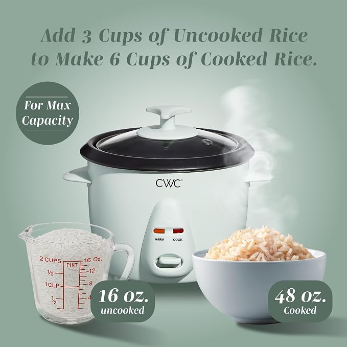COOK WITH COLOR 6 Cup Rice Cooker 300W - Effortless Cooking and Perfectly, Cooks 3 Cups of Raw Rice for 6 Cups of Cooked Rice, Sage