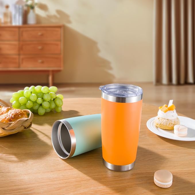 20 oz Tumblers Bulk Stainless Steel Tumbler with Lid, 12 Pack | Orange, 20oz Insulated Coffee Mug, Double Wall Vacuum, Powder Coated Cup, for Hot and Cold Drinks