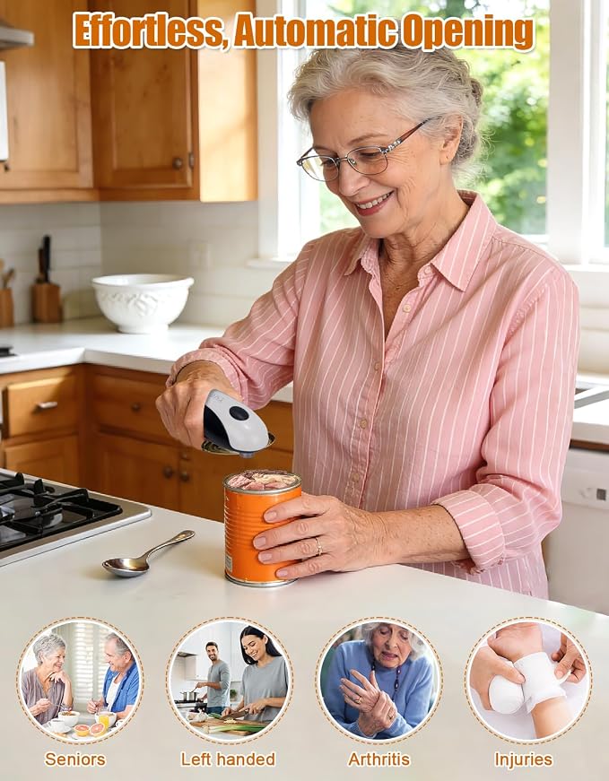 YUET Electric Can Opener, Automatic One-Touch Can Openers with Type-C Rechargeable Battery, Side Cutting Can Opener with Magnetic Lid Lifter, Universal Electric Tin Opener for Round Oval Square Cans