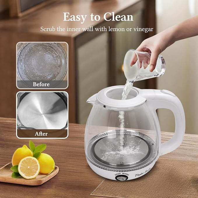 Taylor Swoden Electric Kettle With Tea Infuser, 1L, White | Keep Warm, LED Light Hot Water Boiler & Heater For Coffee & Tea, Auto Shut-Off & Boil Dry Protection, Bpa Free