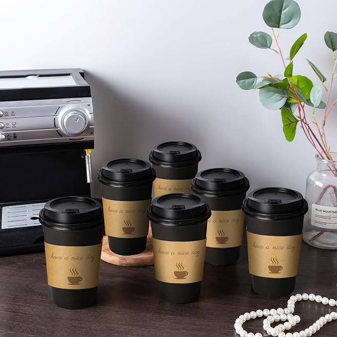 Lamosi 500 Pack 16 oz Coffee Cups, Disposable To Go Paper Cups with Lid | Hot Insulated Cups with Lids, Stir Sticks and Sleeves for Cold Drinks, Tea and Latte, Cafe, Travel and Home Use