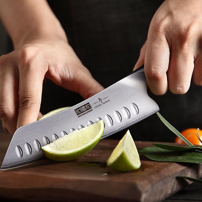 HOSHANHO 7 Inch Japanese Chef Knife, Ultra Sharp Kitchen Santoku Knives | Professional Japanese High Carbon Stainless Steel Kitchen Knife, Cooking Knife with Ergonomic Pakkawood Handle, Gifts