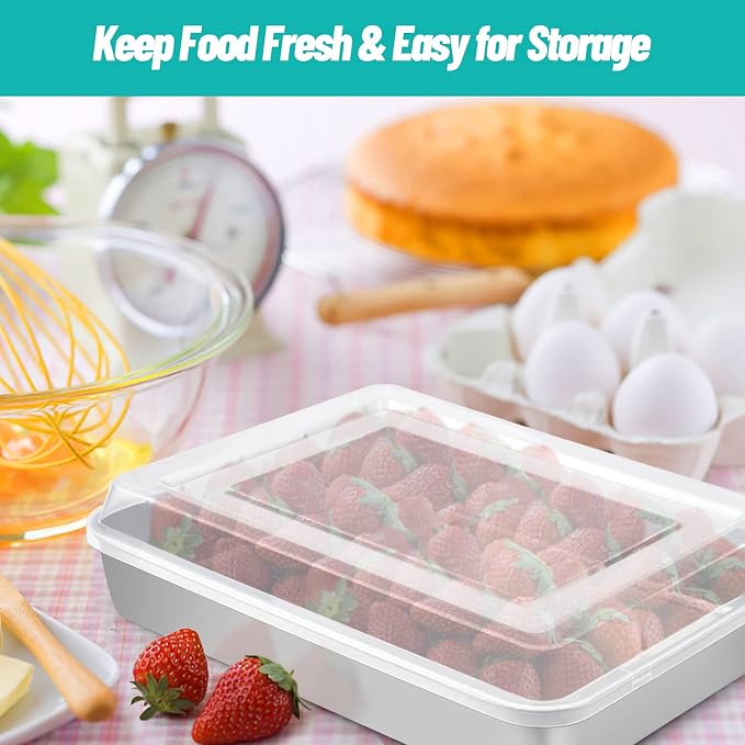 TeamFar Baking Pan with Lid, 10.5" x 8" Rectangule Cake Pan- 1Pan +1 Lid | Stainless Steel Lasagna Pan with Cover for Cake Brownie Casseroles, Birthday Party Outdoor, Healthy, Oven & Dishwasher Safe