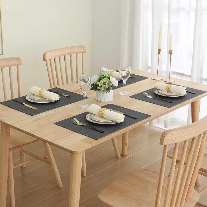 Homaxy PU Faux Leather Placemats for Dining Table, Set of 4, Dark Grey | Waterproof Wipeable Washable Table Mats, Easy to Clean Anti-Slip Place Mats, 11.8" x 17"