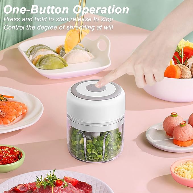 Electric Garlic Chopper, 250ML Vegetable Chopper, Food Chopper | USB Mini Garlic Mincer, Onion Chopper, Portable Small Food Processor for Ginger, Chili, Vegetables