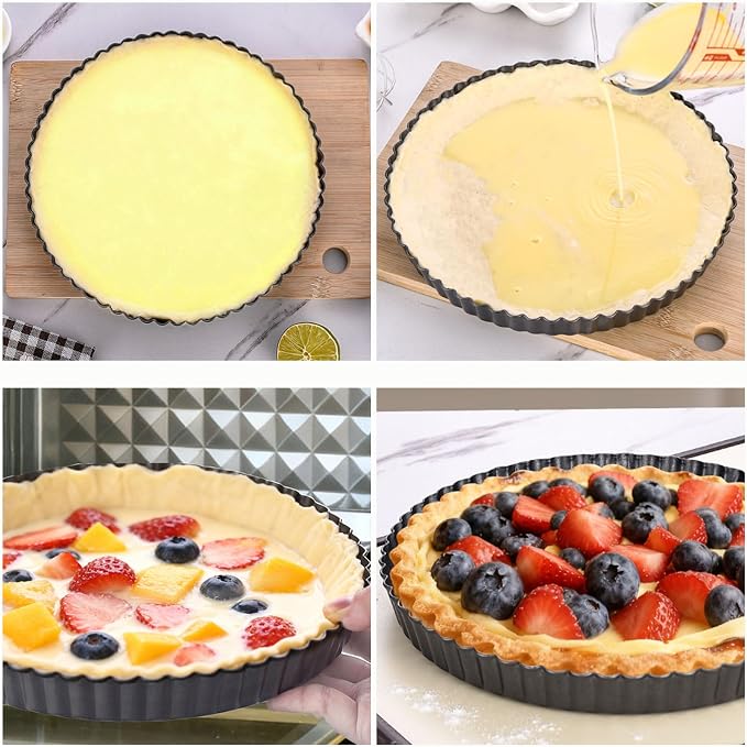 DATANYA Tart Pans with Removable Bottom 10 Inch Quiche Pan, Heavy Duty Carbon Steel Round Non-stick Fluted Pie Tart Pan for Mousse Cakes, Christmas Dessert Baking (10.2 Inch 1pc)