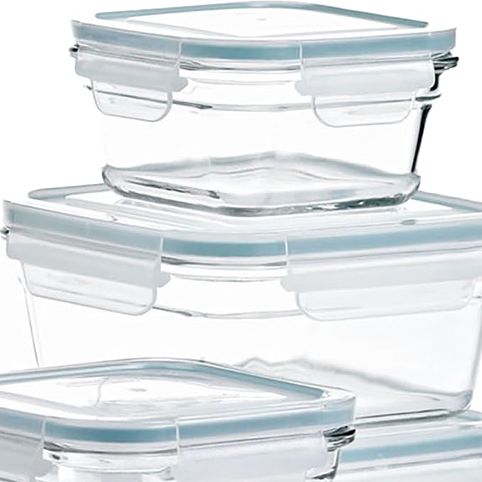 Glasslock Ring Taper 24 Piece Set Stackable Oven Microwave Safe Glass Food Storage Containers with Airtight Latching Lids,Clear | Stackable, Oven Microwave Safe, Airtight Latching Lids, Clear
