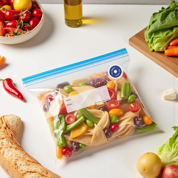MEGAWISE Reusable Sous Vide Bags 58Pcs BPA-Free, 1.4L Vacuum Sealer Bags for Cooking & Microwave, 50 Zipper Bags, 3 Seal Clips & 5 Cooking Clips, Heat-Resistant & Leakproof (8.5x8.5in)