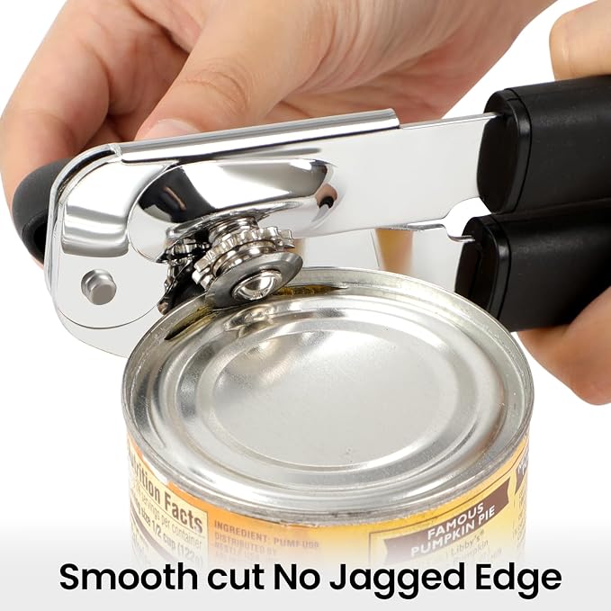Can Opener Manual with Magnet Lift, Heavy Duty Handheld Smooth Edge Can Tin Opener for Seniors, Durable Sharp Cutting Blade,Easy Turn Knob Multifunctional Bottle Opener