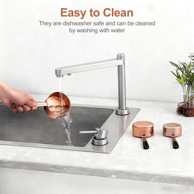 Bopei Measuring Cups and Spoons Set, Rose Gold Plated Stainless Steel 10 Piece for Cooking and Baking (5 Cups + 5 Spoons RoseGold)