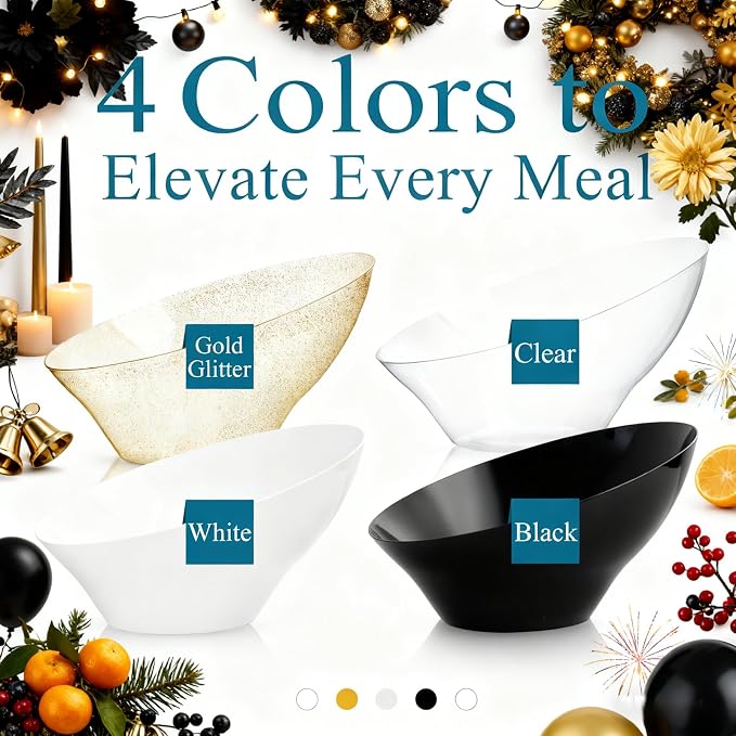 16Pcs 20oz Black Plastic Serving Bowls Angled for Wedding,Party | Black Plastic Serving Disposable Bowls Angled Table Salad and Fruit Bowls for Chip,Candy - Ideal for Party,Daily use