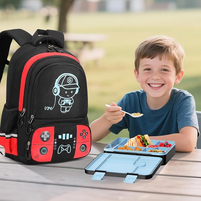 Backpack for School Boys, Cool Luminous Gamer Boys Schoolbag | with Lunch Box & Pencil Case Set for Kids Teens Elementary Middle School, Bookbag Glow In The Dark