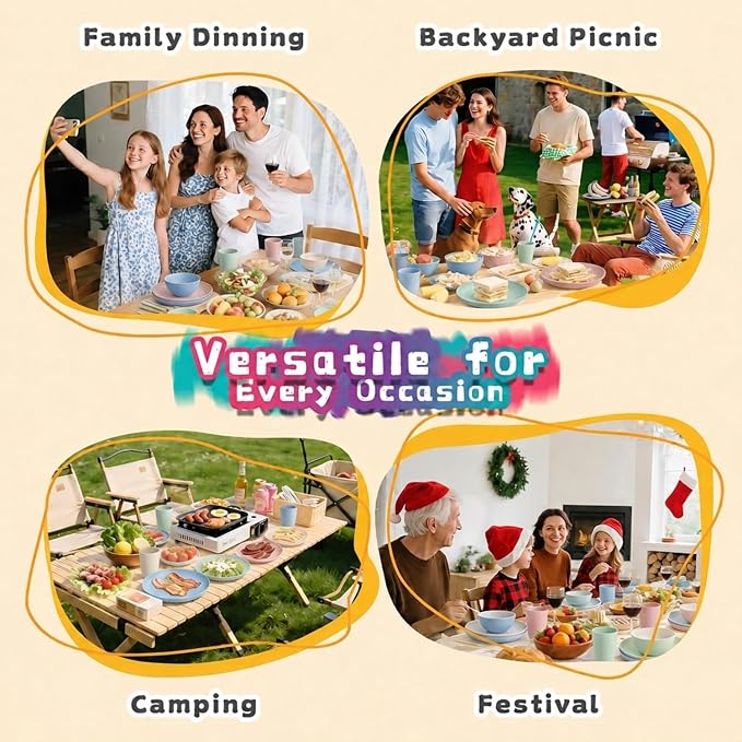 Wheat Straw Dinnerware Sets for 4, 16 Piece Unbreakable Kids Dinnerware Set, Toddler Plates and Bowls Sets, Kitchen Plates and Bowls Set, Lightweight Dish Set for Travel Camper Dishes - Colorful