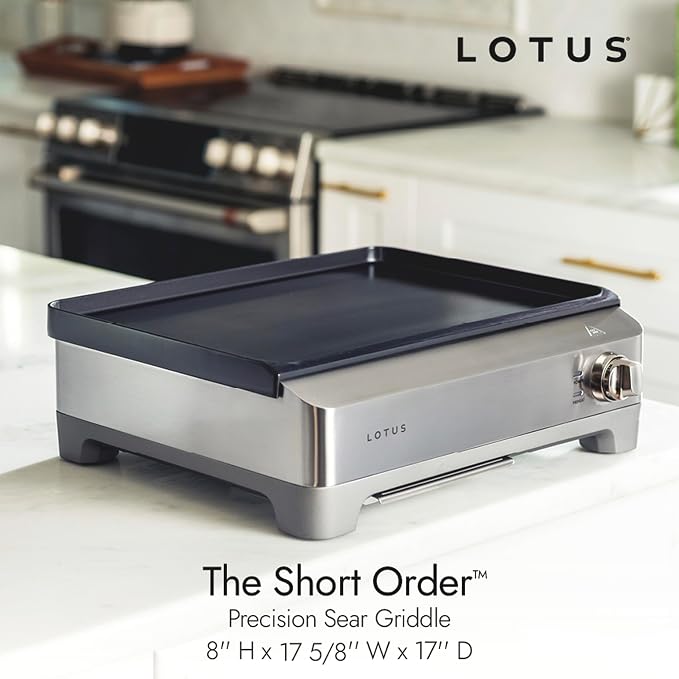 Lotus Griddle, Nonstick Electric Griddle, The Short Order, 1800 Watts, Large 12 inch x 17 inch Nonstick Surface, Stainless Steel, Professional Series, LTSGR500