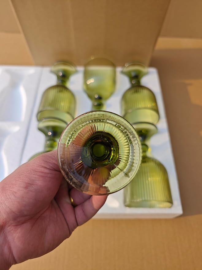 Vintage Green Wine Glasses Set of 6, 14 oz Green Goblets Glassware Drinking Glasses, Colored Glassware Wine Glasses for Beer, Water, Cocktail, Juice, Whiskey, Wedding Party Bar