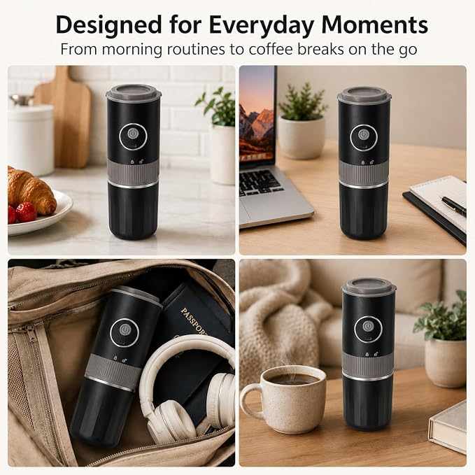 Portable Electric Coffee Grinder and Brewing Kit, Black | Rechargeable, Conical Burr Mini Grinder, 32g Capacity, Includes Filter & Coffee Cup