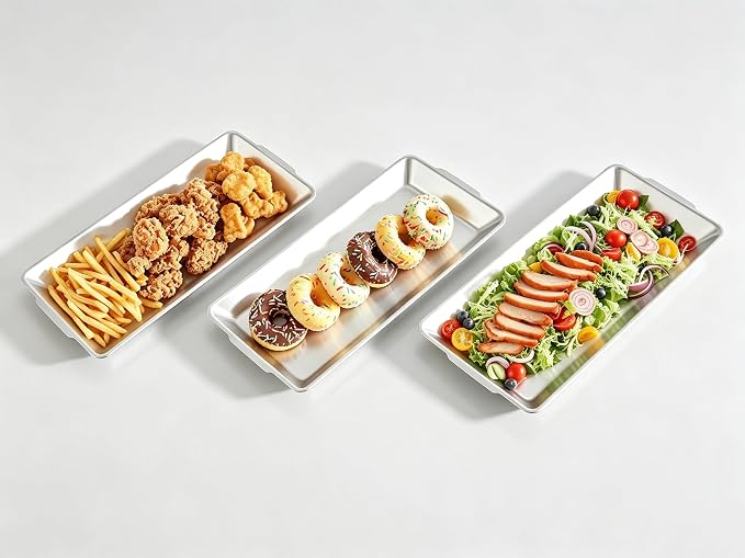12.6" x 6.3" Dessert Tray Pastry Tray Set of 3, Stainless Steel Heavy-Duty Serving Trays, Silver Rectangular Plates for Food, Fruit, Party, Wedding, Christmas, Chip and Scratch Resistant