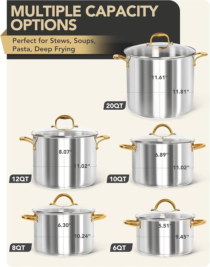 MICHELANGELO Stainless Steel Pots - Large Soup Pot with Lid, 10 Quart Stock Pot with Lid, Cooking Pots Induction Compatible, Oven & Dishwasher Safe