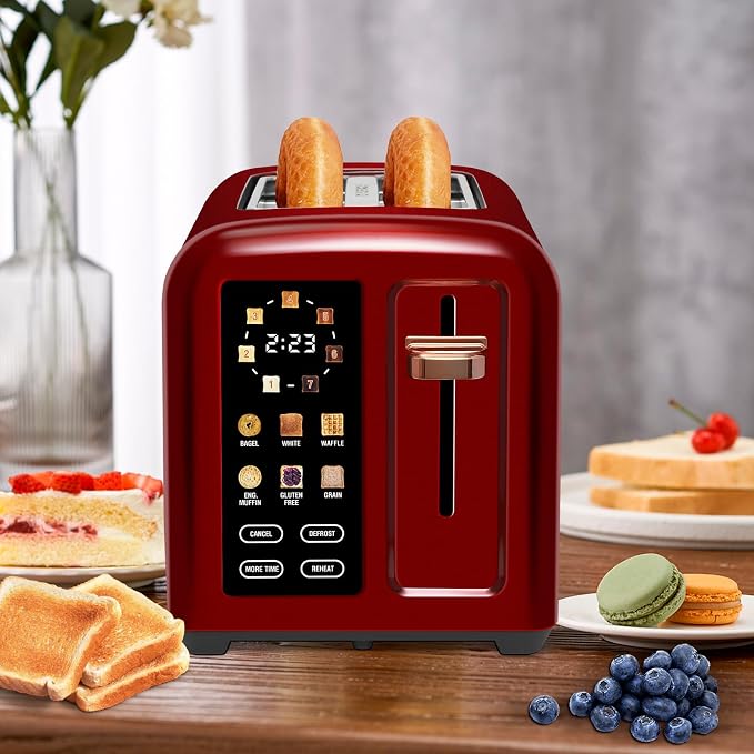 SEEDEEM Touchscreen Toaster 2 Slice, 7 Shade, Stainless, 1350W Dark Cherry