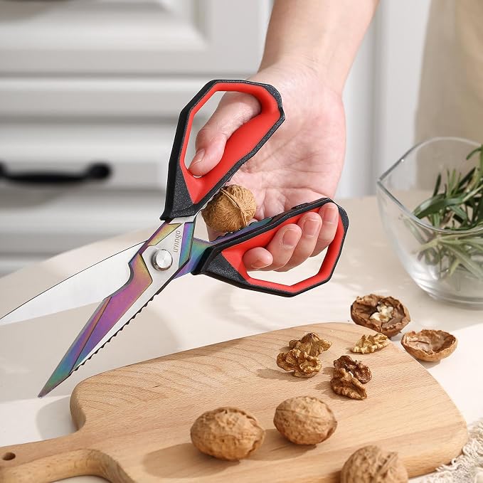 LIVINGO 9" Sharp Kitchen Scissors for Food Titanium Coated Stainless Steel | Heavy Duty Poultry Shears with Titanium Coated Blade for Cutting Turkey, Bone, Meat and Vegetables, Dishwasher Safe Design