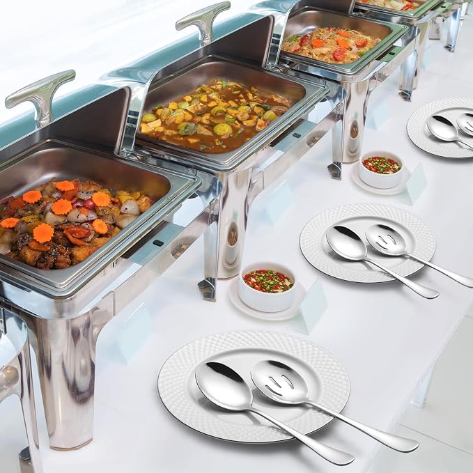 Hiware 8-Piece Serving Set - Includes 4 Spoons and 4 Slotted Spoons, 18/8 Stainless Steel Buffet Utensils - Mirror Polished, Dishwasher Safe, 8.6-Inch