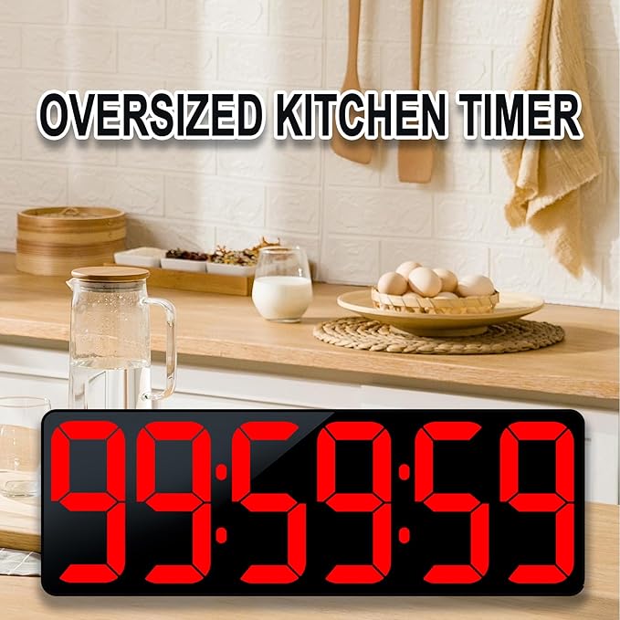 17.2" Bluetooth Digital Wall Clock with Seconds, Large Countdown Timer for Classroom Home Gym Kitchen Office, Alarm Clock with Remote Control, 4 Dimmable Brightness, Auto DST (Red)