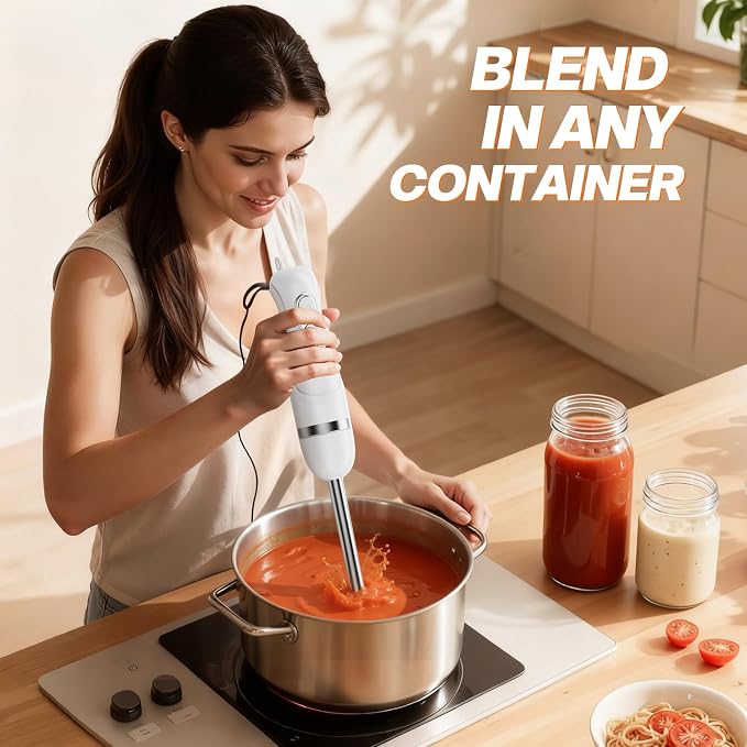 Turelar Immersion Blender Corded 400W, 2 Speed, Emulsifier, Blend | Hand Blender Stick Mixer, Ergonomic Handle, Stainless Steel Blades, Effortless Blending for Soup, Smoothies, Puree, Baby Food