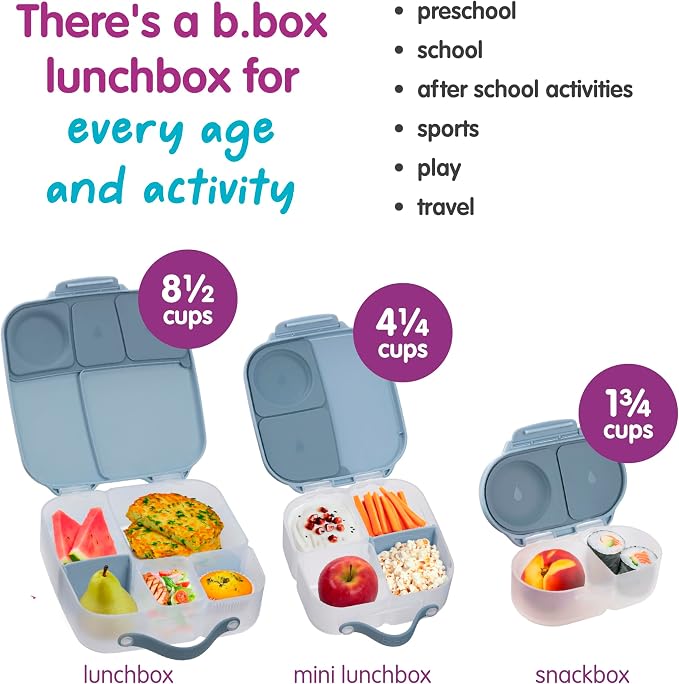b.box Mini Lunch Box, Snack Containers for Kids, Lunch Box Kids, 4.25 Cup | Bento Box for Kids, Sanck Box, Lunch Containers, Leak Proof, Dishwasher Safe, BPA Free, PFAS Free, Ages 3+ — Chill Out