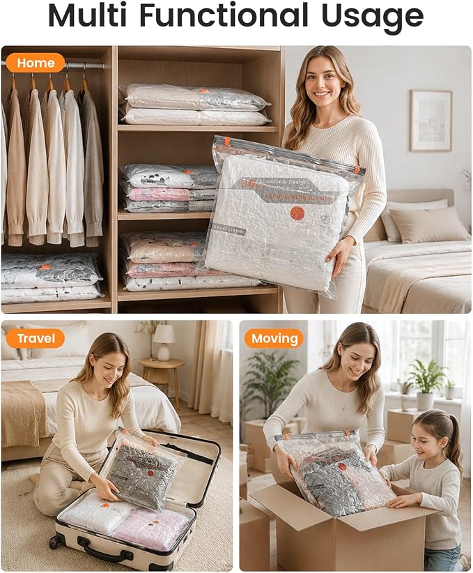 Vacuum Seal Bags for Clothing, Space Saver Bags with Rechargeable Cordless Air Pump, Compression Packing Bags for Packing, Luggage and Seasonal Storage (15 Combo Set)