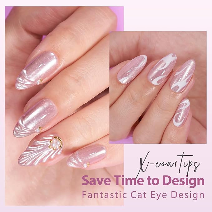 BTArtboxnails XCOATTIPS Cat Eye Press On Nails, Medium Almond, Bling Baby | Lamp-Curable 4-Week Wear, Salon Quality Value at Home, Natural Nail Look, Easy-to-Apply for Beginners, 150ct Nail Tips Only