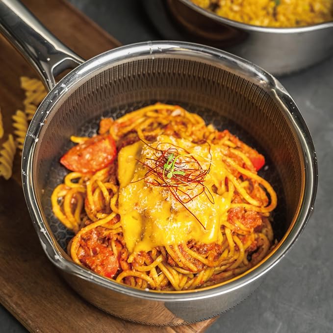 Hybrid Nonstick 4 QT Saucepan with Lid, Stainless Steel Stockpot with Honeycomb Texture,Compatible with All Cooktops,Dishwasher and Oven Safe