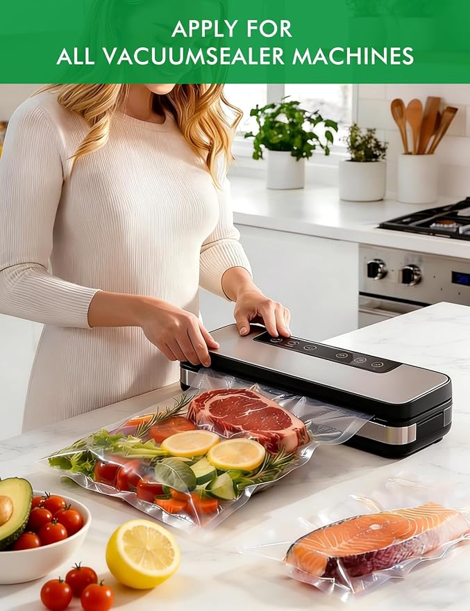 Vacuum Sealer Bags, 8" x 12", 360 Pcs | Commercial Grade, BPA Free, Sous Vide Cooking, Puncture Prevention, Customized Size, Kitchen Essentials