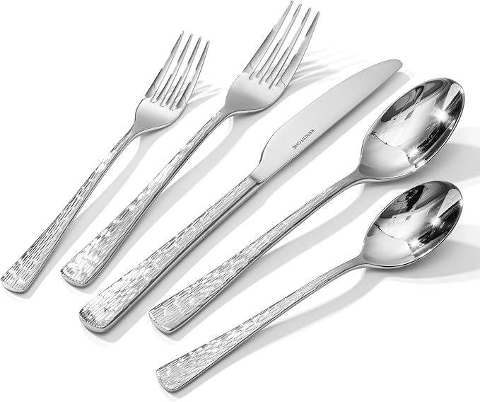 Silverware Set for 6, 30 Piece Flatware Set, 18/10 Stainless Steel | Hammered Mirror Polished Ripple Handles, Dishwasher Safe, Rust Resistant, for Home Kitchen, Wedding, Party, Housewarming Gift