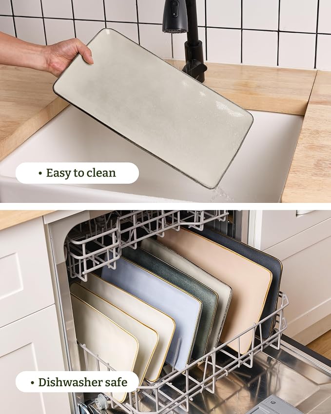 Famiware Serving Platters Set of 3 Sizes - Rectangular, Light Khaki | 15.67"/14.1"/12.6" Fine Stoneware Serving Trays for Party, Entertaining for Food, Turkey, Cheese, Microwave Dishwasher Safe
