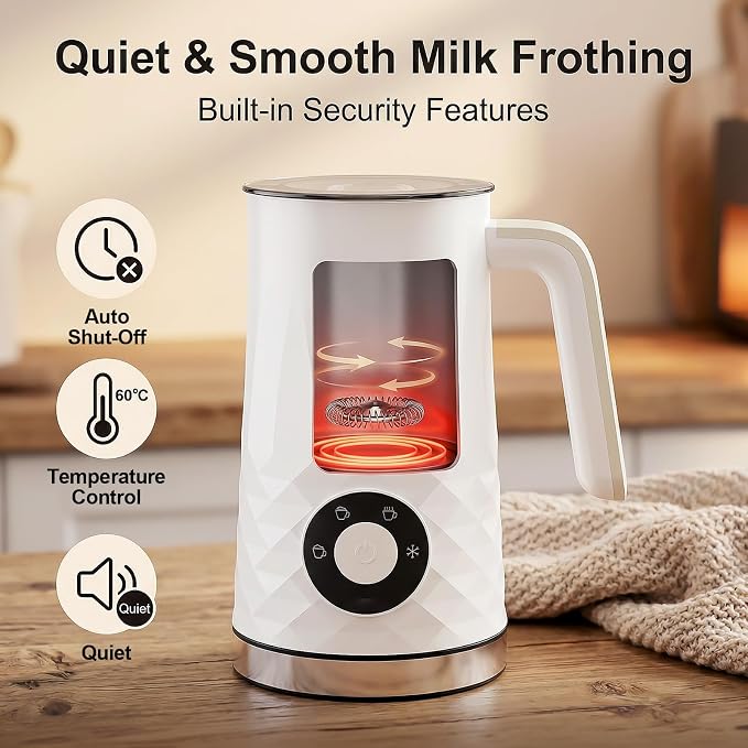 COFUN Milk Frother, 4-in-1 Electric Milk Frother and Steamer | 11.8oz Automatic Hot & Cold Foam Maker, Dishwasher Safe, Quiet Operation for Coffee, Latte, Cappuccino, Hot Chocolate (White)