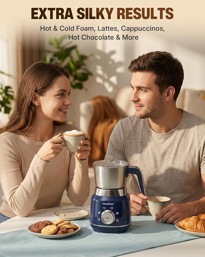 Electric Milk Frother and Steamer, 6 in 1 Hot & Cold Foam Maker for Coffee | 16.9oz/500ml Milk Warmer for Latte, Macchiato, Cappuccino, Hot Chocolate Maker, Dishwasher Safe (Blue)