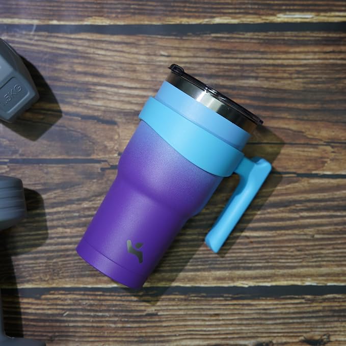 Konokyo 40 oz Tumbler with Handle and Straw, Insulated Travel Mug | Ocean Dream; BPA-free, leak-proof tumbler with 2 lids, 2 straws, cup holder fit for coffee, office, travel & daily use