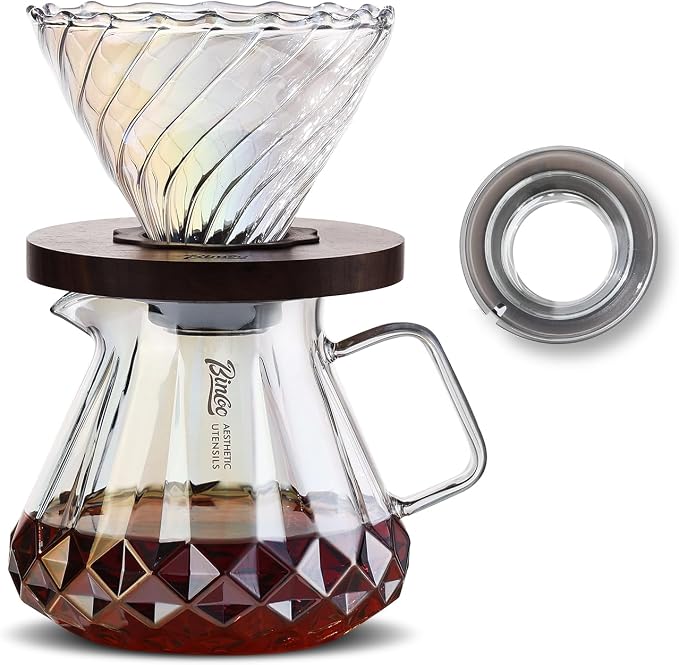 Bincoo Pour Over Coffee Maker&Dripper, Style Cone Filter + 600ml Glass Coffee Server, Manual Coffee Brewer Set, Reusable Coffee Filter Holder, Great Gift for Coffee Enthusiasts(Colorful)