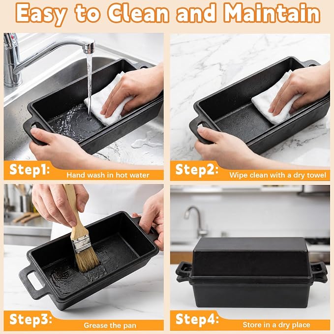 9×5 in Cast Iron Loaf Pans with Lids Even Heat Distribution for Baking Bread, Non-Stick Bread Pans for Homemade Sandwich and Sourdough Bread