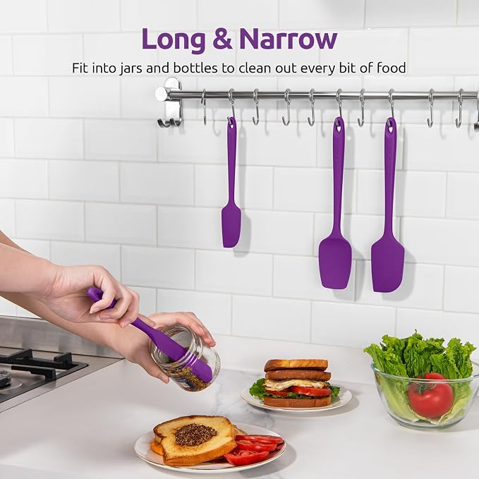 U-Taste Silicone Spatula Set 600°F High Heat Resistant, 4-Pcs, Purple | Food Grade Hot-Proof Seamless Rubber Scraper, Kitchen Flexible Silicon Cooking Utensil Set, Diswasher Safe Baking Supplies