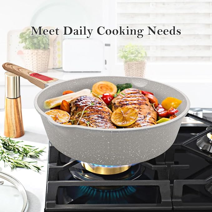 12-Inch Non Stick Deep Frying Pan Skillet with Steamer, 5 QT Nonstick Saute Pan with Lid & Detachable Handle, Induction Cooking Pan, Compatible with All Cooktops, Oven Safe, PFOA Free, White