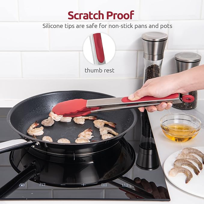 U-Taste Kitchen Tong for Cooking, 600ºF Heat-Resistant Silicone, 12in/Red | Large Tongs for Serving Food, Big Rubber Tong for Grill/BBQ, Silicon Tips & 18/8 Stainless Steel Handle, Smooth Locking
