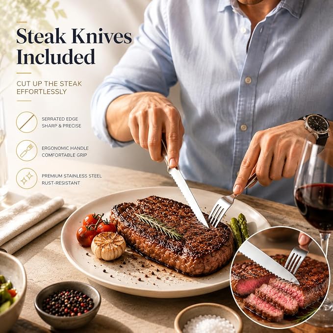 49-Piece Stainless Steel Silverware Set with Cutlery Organizer, Service for 8 with Steak Knives and Kitchen Utensils