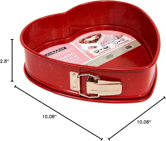 casaWare Heart Springform 10-Inch Pan, Ceramic Coated NonStick Red Granite