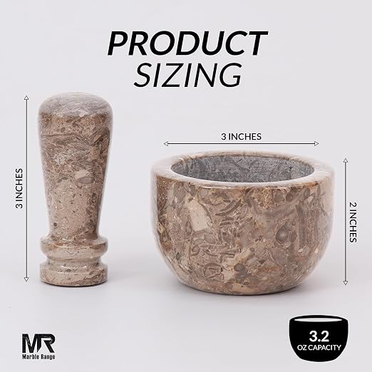 Marble Mortar and Pestle Set Oceanic 3" Inches Handmade Garlic Crusher & Grinder Bowl, Mini Mortar and Pestle for Kitchen - Herb Grinder Spice Grinder