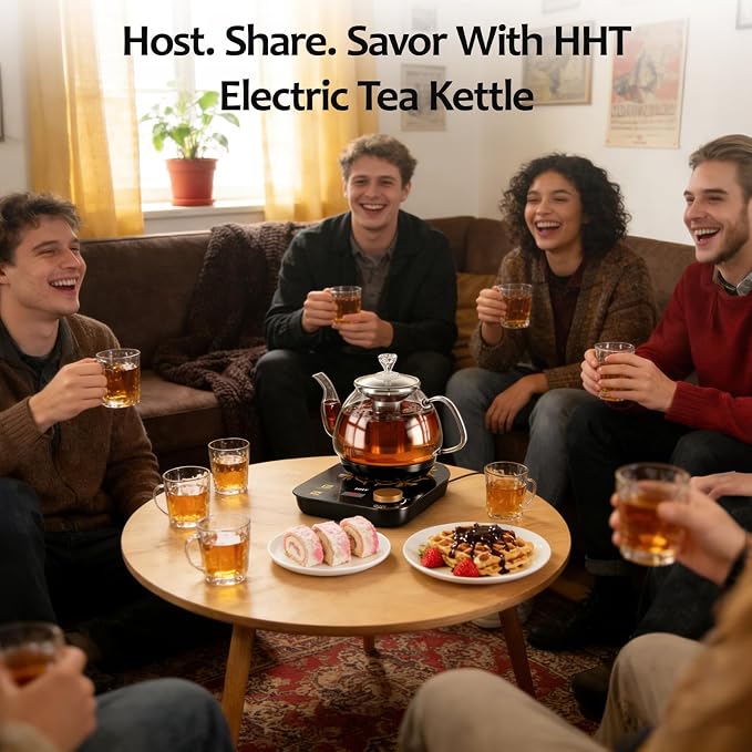 HHT Electric Tea Maker with Infuser, ±1℉ Precise Temperature Control, Glass Electric Kettle for Herbal,Flowers,Fruit Tea and Loose Leaf,BPA-Free,Auto Shut-Off,Brewing Program,Keep Warm,0.8L